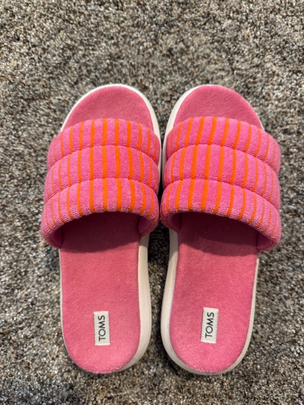 TOMS Pink Slide Sandals with Orange Striped Quilted Strap